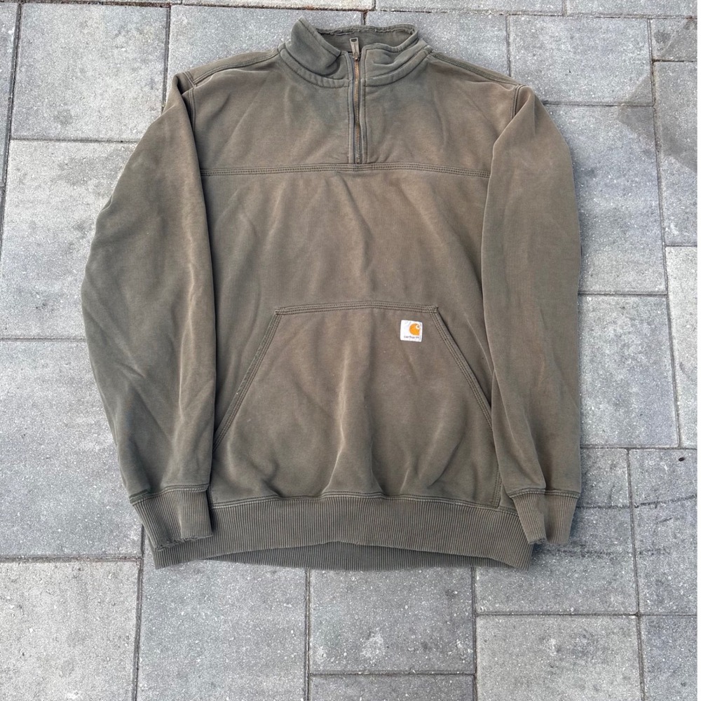 Vintage Carhartt Quarter Zip Sweatshirt Mens Large Olive Green
